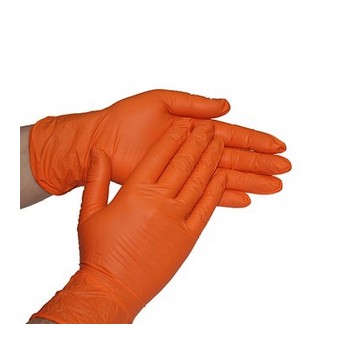 Перчатки нитриловые одноразовые сверхпрочные оранжевые 100 шт/упк